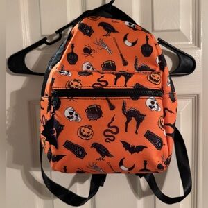 Spirit Halloween Orange Mini Backpack Purse Bag Pumpkins Bats Skulls New